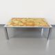 Large vintage coffee table in chrome metal, yellow onyx stone and resin from the 70s
