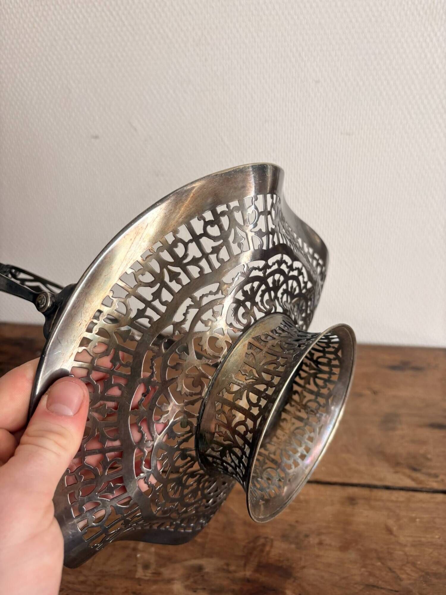 Silver Metal Openwork Vintage Art Deco Fruit Basket