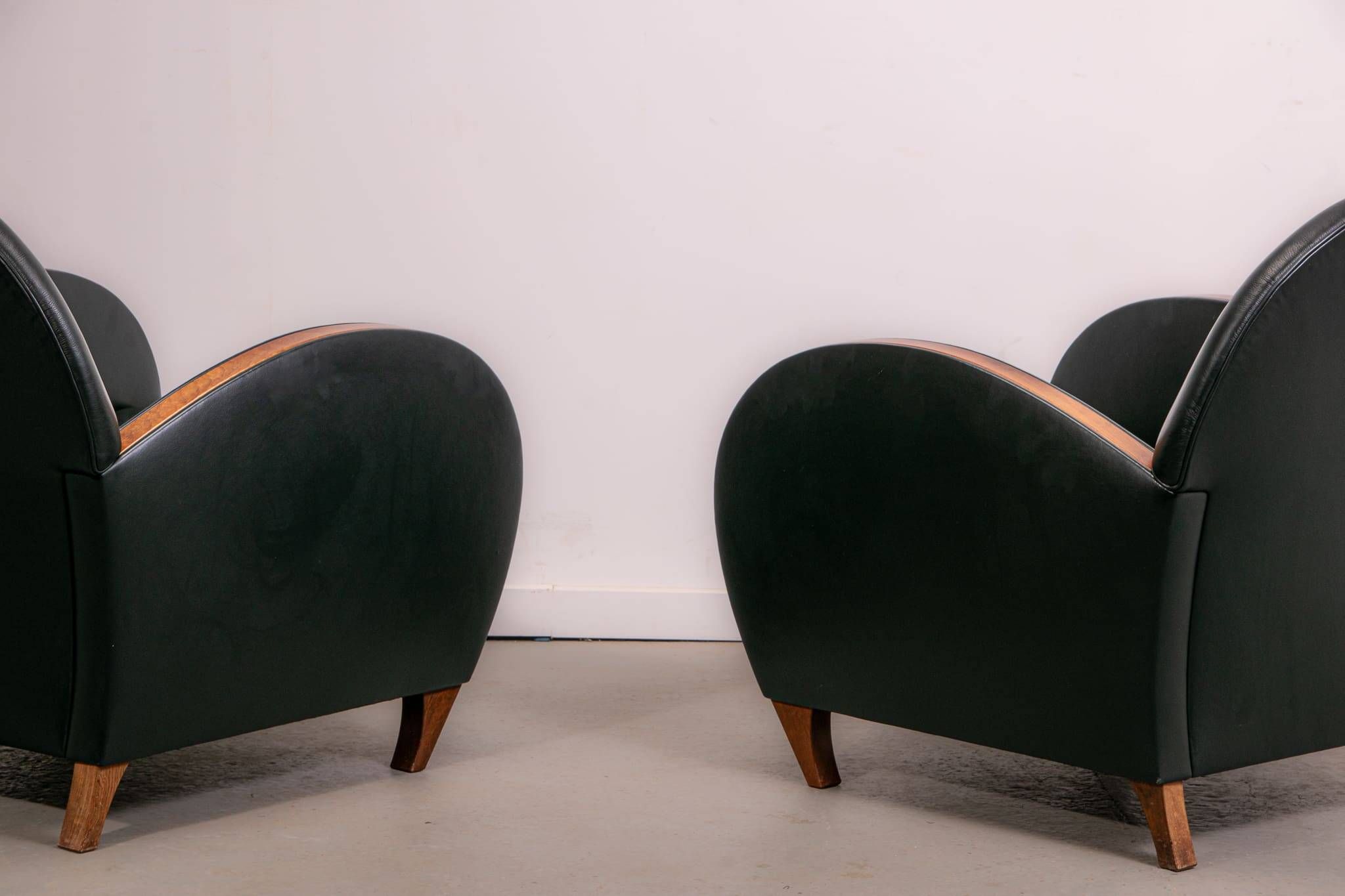 Pair of mid-century leather armchairs, circa 1970, made in Belgium.