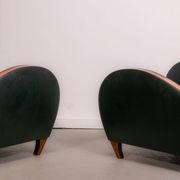 Pair of mid-century leather armchairs, circa 1970, made in Belgium.