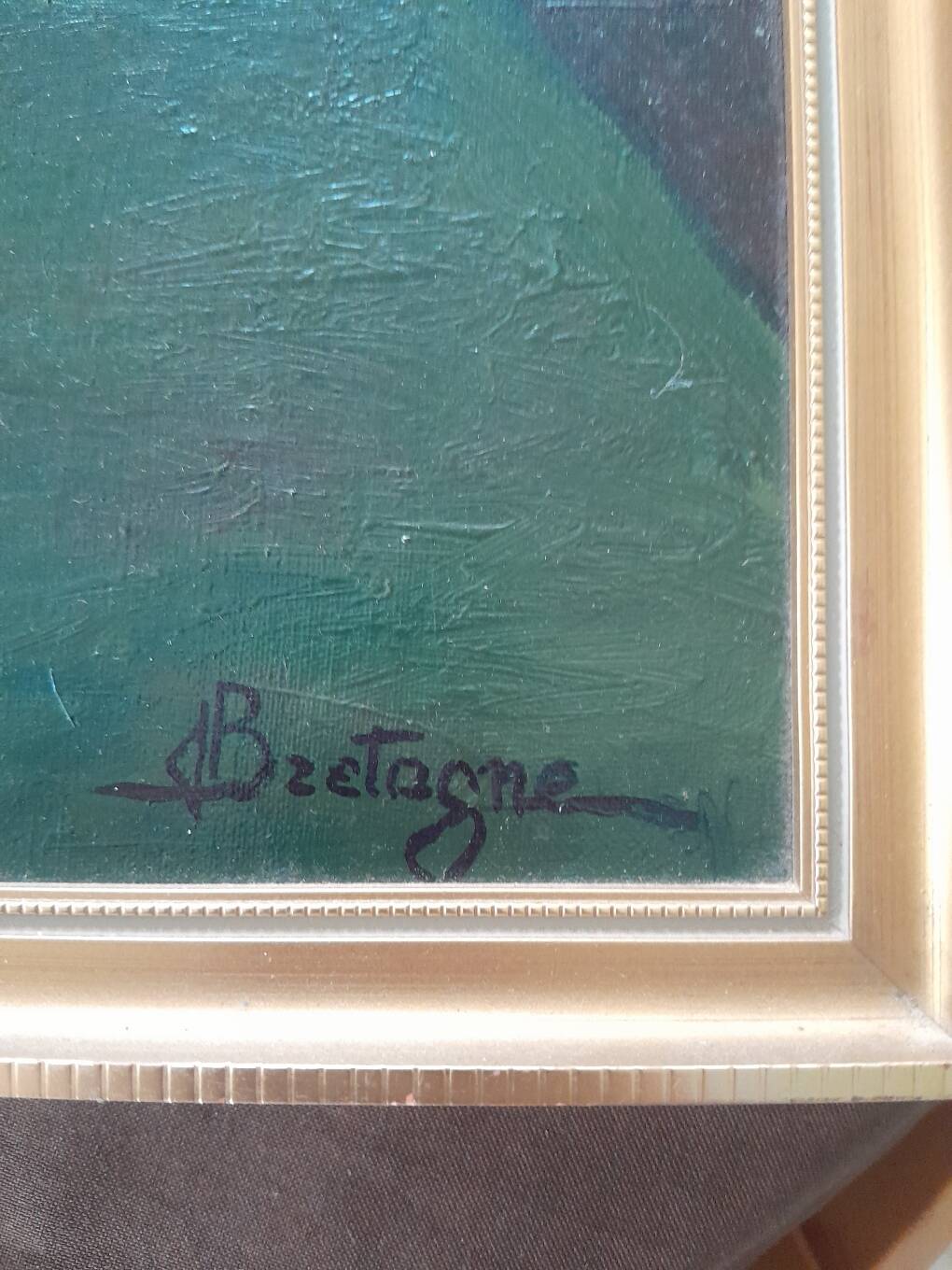 Oil painting, still life signed Bretagne.