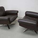 Pair of Vintage De Sede DS-31 Swivel Armchairs in Brown Leather