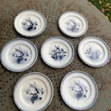 Set of 7 small dessert plates, Saint Amandinoire, Saint Amand decorated with sailboats