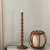 Turned wood lamp.