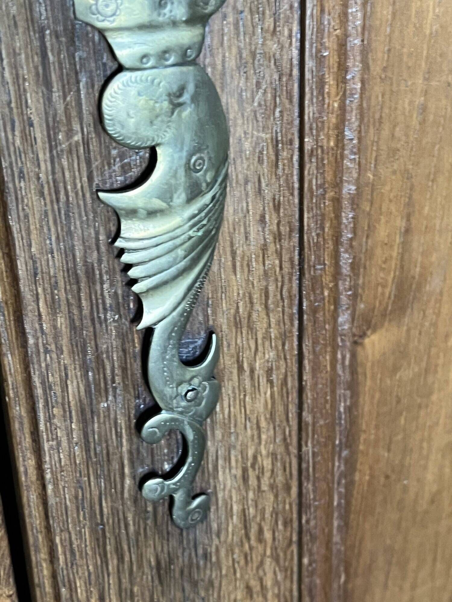 Very beautiful and old carved wooden wardrobe from the 19th century, small size, height 211 cm.