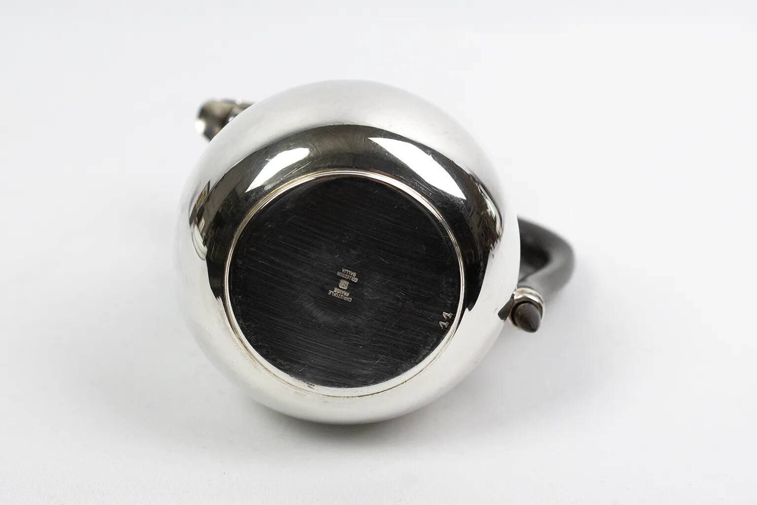 Christofle Gallia selfish coffee pot in silver-plated metal with a wooden handle