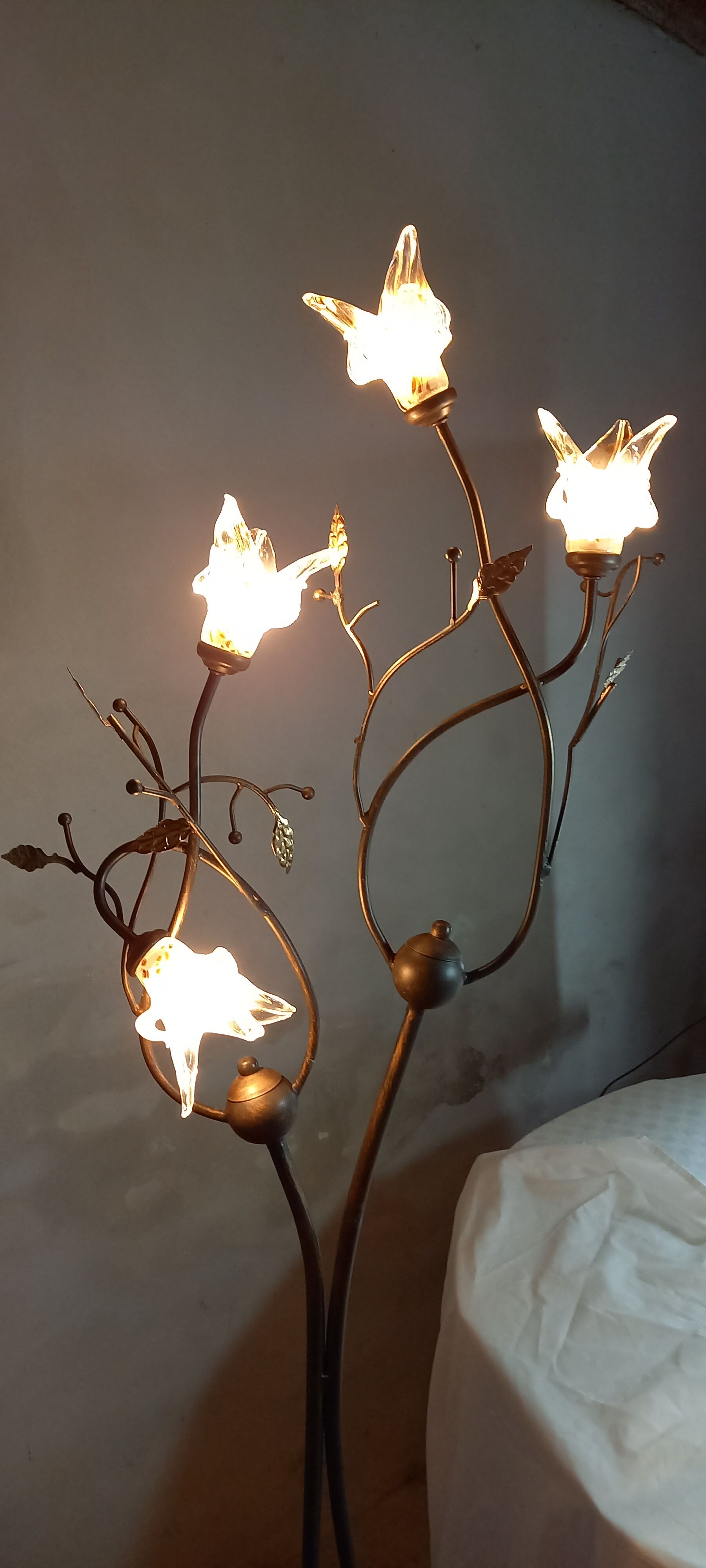 Wrought iron floor lamp and glass paste lampshade