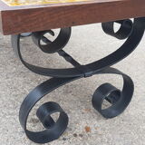 Antique vintage coffee table with glazed earthenware top