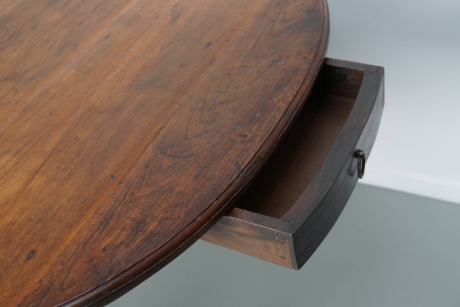 Large Oval Dutch Rustic Farmhouse Teak Dining Table