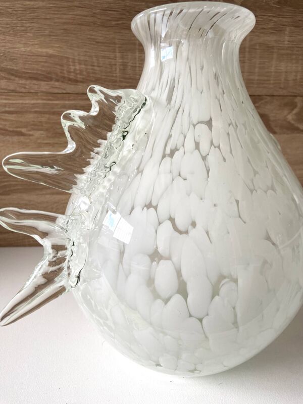 Atypique Vase en Verre Marbré de Murano Verriers Vénitiens Design Poisson