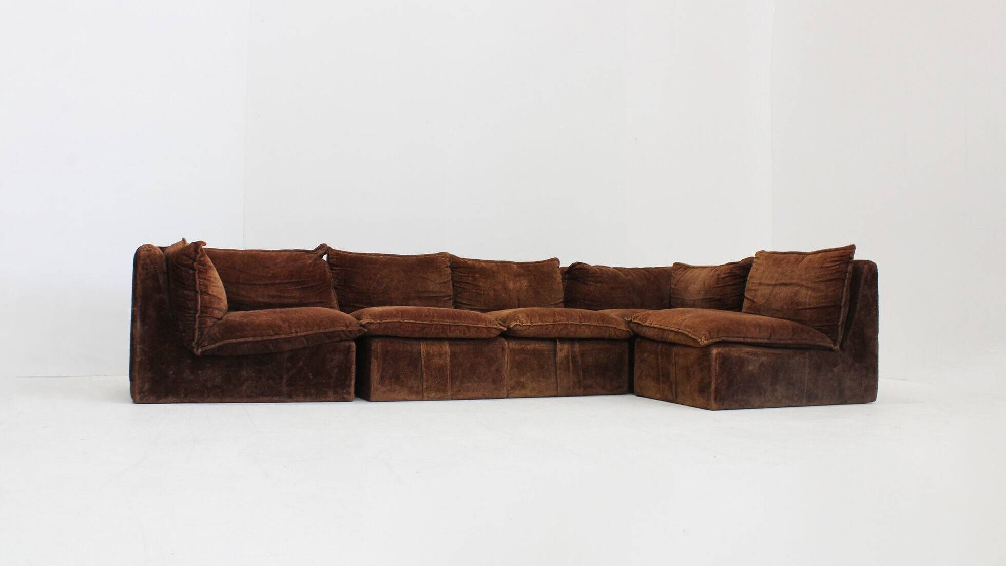 Vintage modular sofa brown velvet Italy 1970s