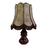 Vintage ceramic table lamp with hand-stitched leather shade, 1980s.