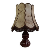 Vintage ceramic table lamp with hand-stitched leather shade, 1980s.