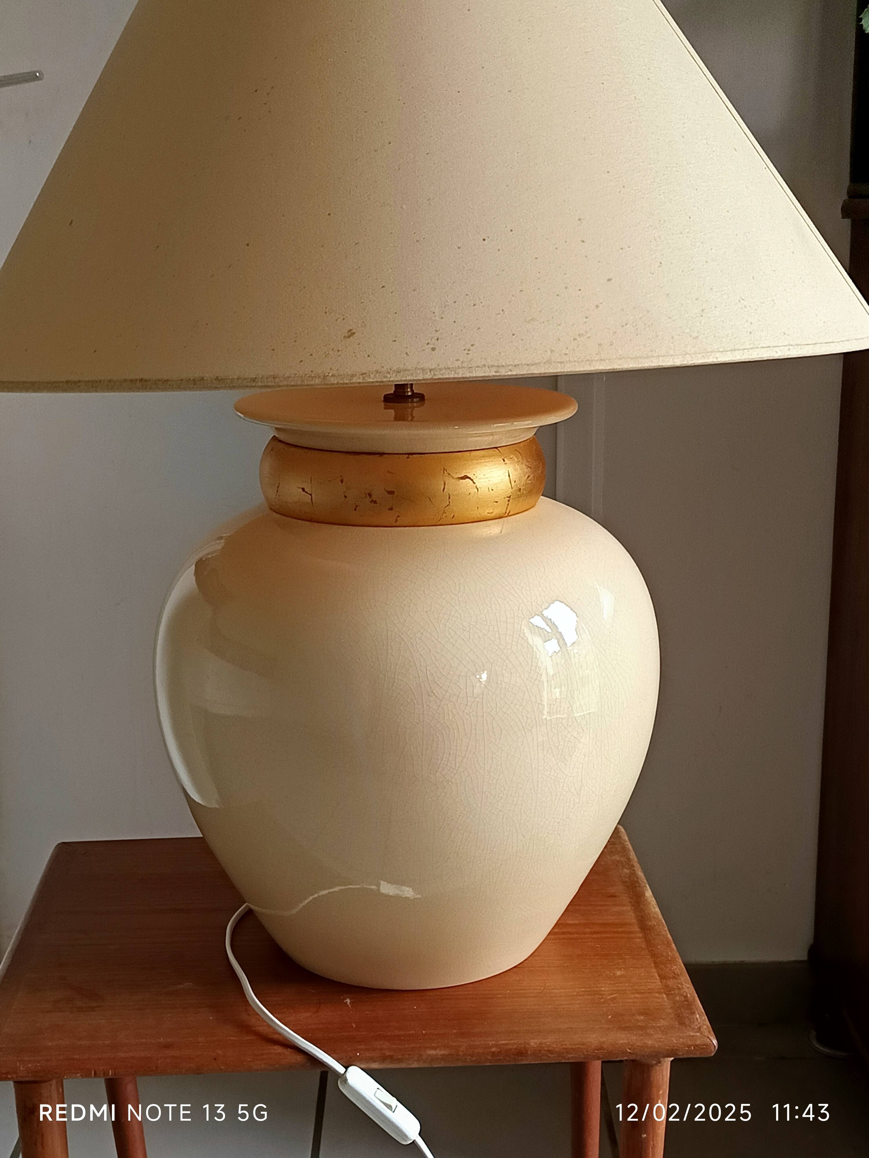 large beige and gold Raku ceramic living room lamp by Robert Kostka
