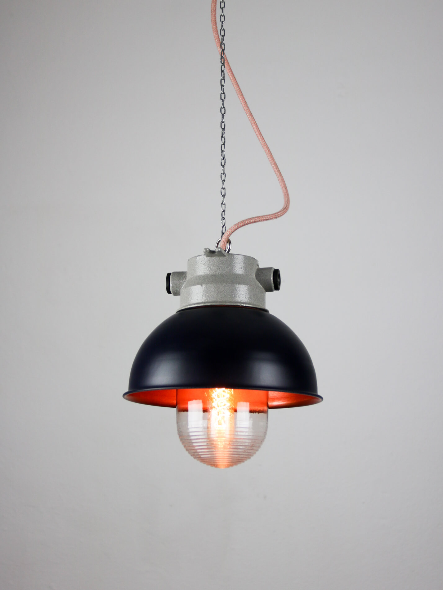 Dark purple industrial hanging light from TEP