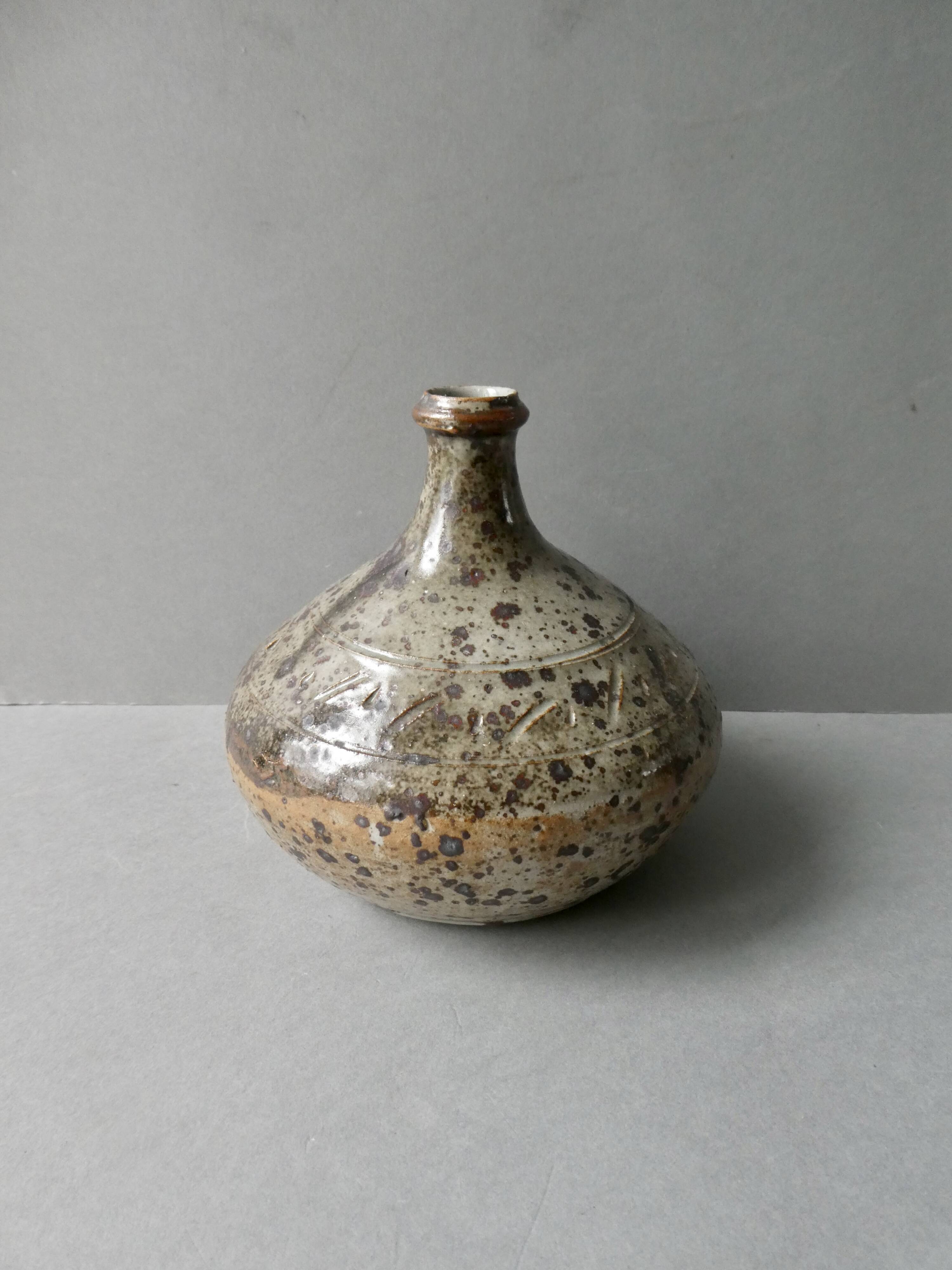 enamelled and scarified stoneware vase from the 80s