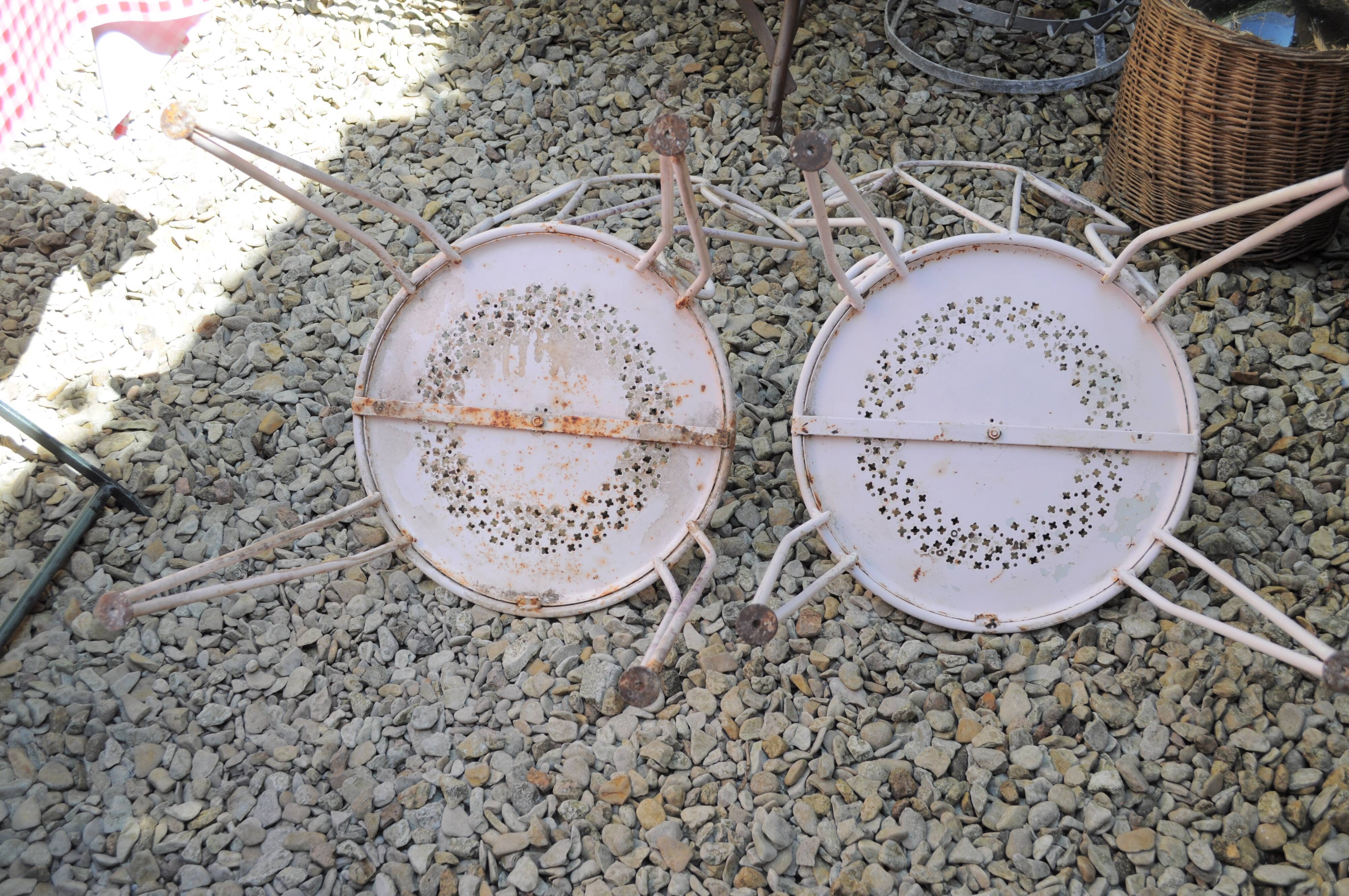 Pair of years 40-50 white metal garden chairs