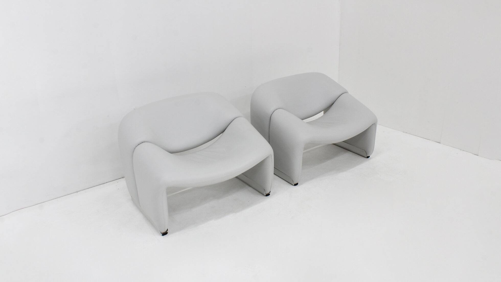 Set of 2 Artifort Groovy M chairs F598 Pierre Paulin in leather