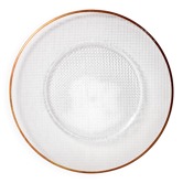 Grande assiette vintage en verre, plat en cristal à motifs avec bordure en bronze. Italie