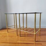 Pair of vintage 70s glass and brass sofa ends