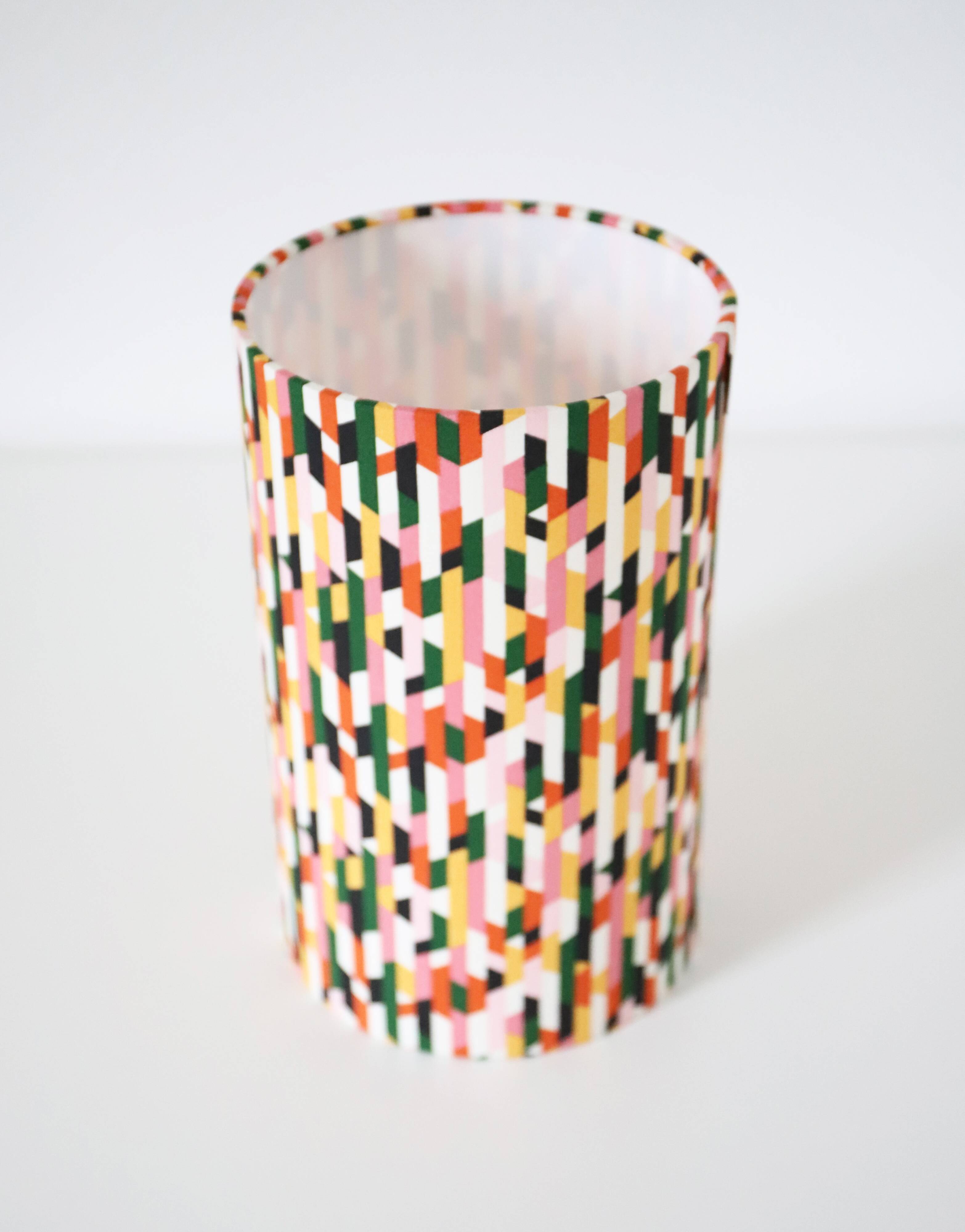 Bedside lamps, solid wood sphere base and printed cylinder lampshade