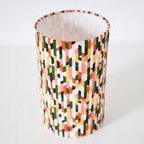 Lampes de chevet, pied bois massif sphère et abat-jour cilindre imprimé