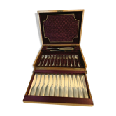Fish service wooden blond mahogany box