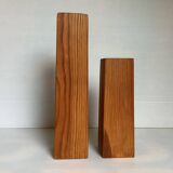 Pair of asymmetrical Scandinavian wooden candlesticks