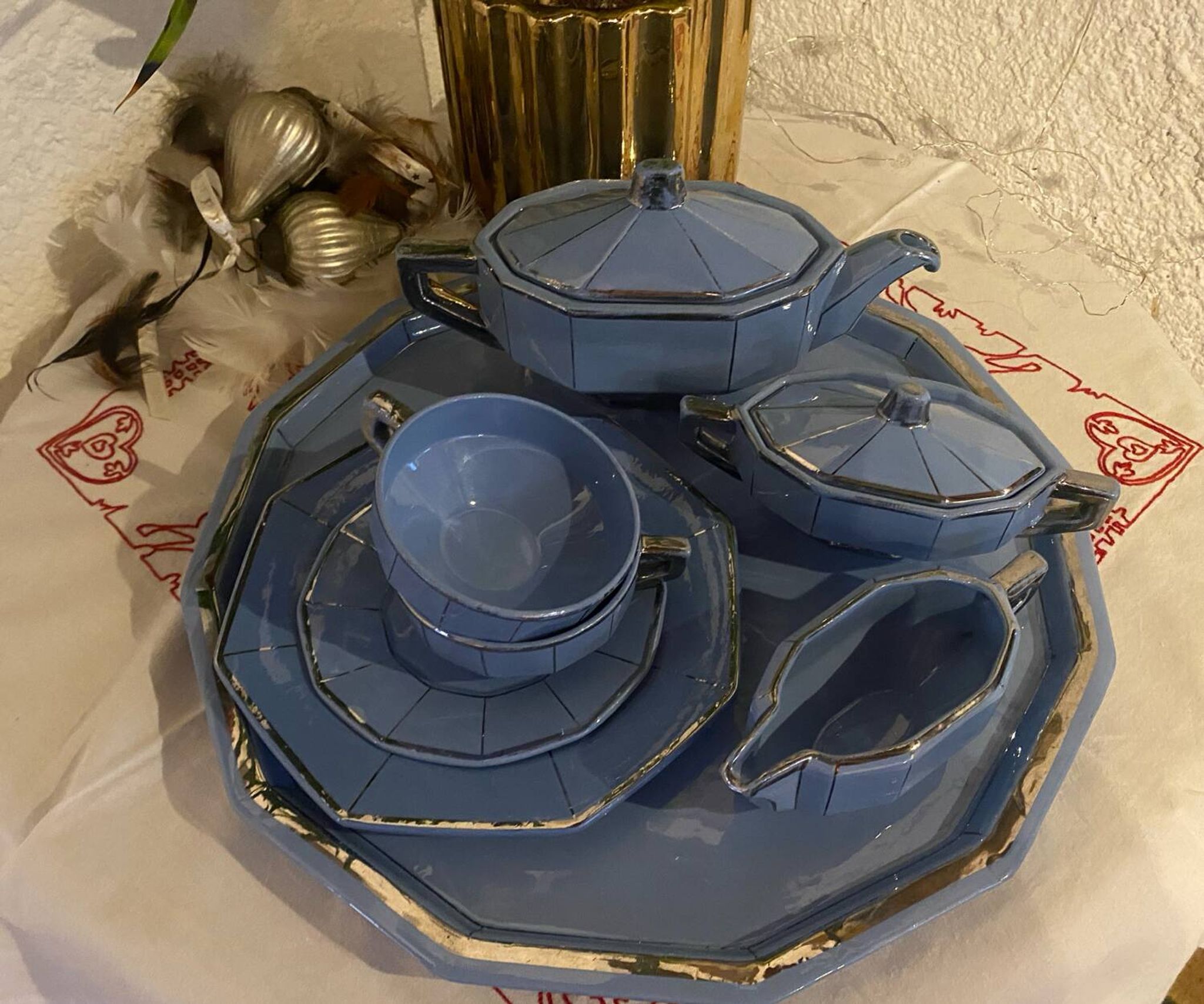 Art Deco tea service stamped Longwy
