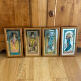 Set of 4 screen-printed Mirrors Mucha, the 4 seasons