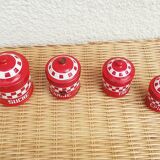 Spice pots enamelled sheet decoration Lustucru red