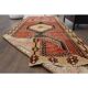 1970s Vintage Turkish Oushak Handmade Wool Cotton Red Runner Rug 116x267