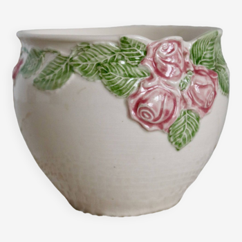 Vintage slip planter with pink edging