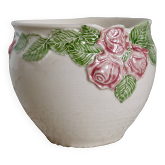 Vintage slip planter with pink edging