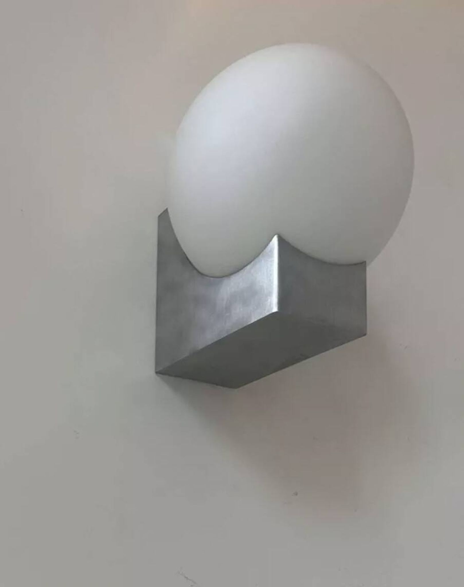 Pair of vintage wall lights, brushed metal and opaline, France 1970