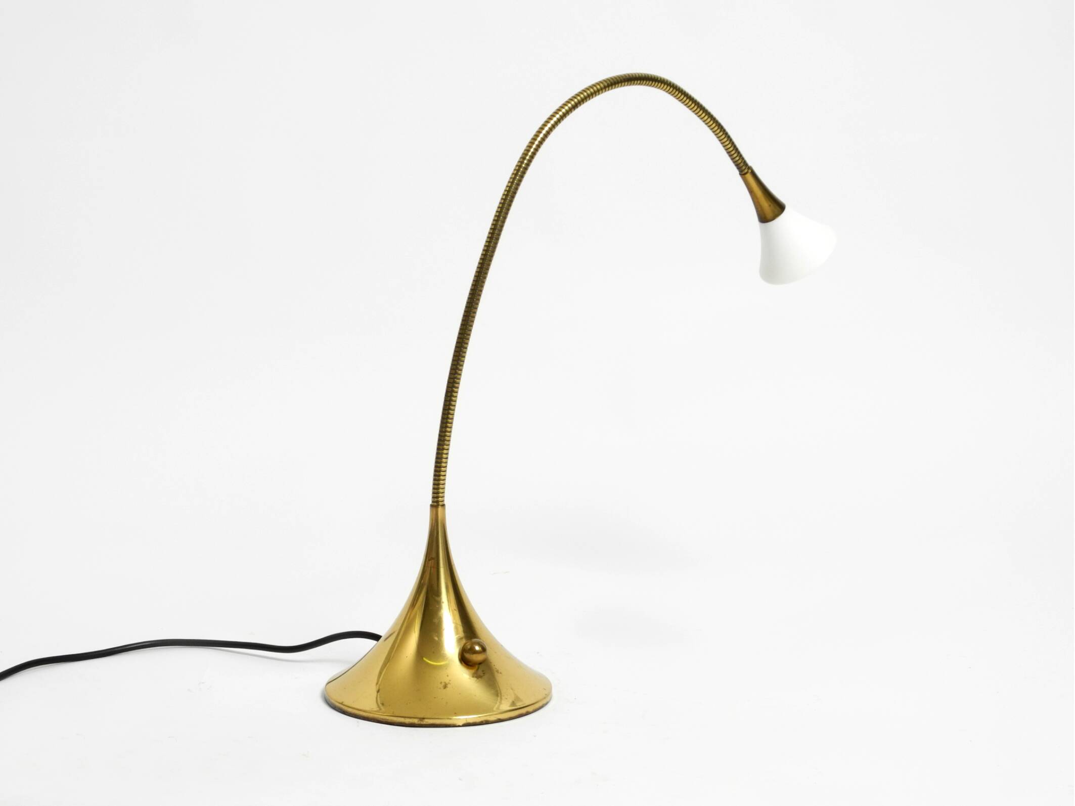 1980s brass halogen table lamp by Florian Schulz model Esa with gooseneck