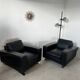 Lot 2 roche bobois designer leather armchairs 80s vintage custom aviator shape