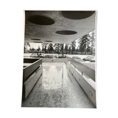 Photograph black and white silver print circa 1970 building hall