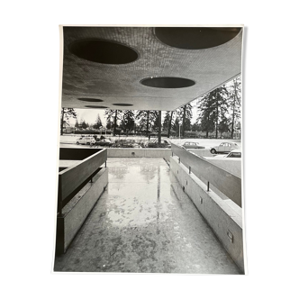 Photograph black and white silver print circa 1970 building hall