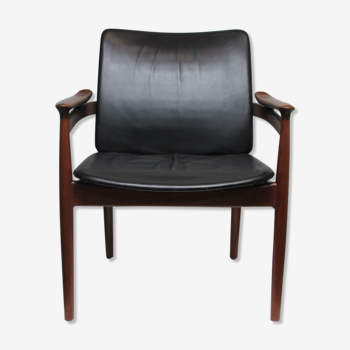 Armchair in Teak and black leather by Finn Juhl for France & Daverkosen 1963