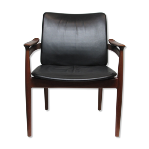 Fauteuil en teck et cuir