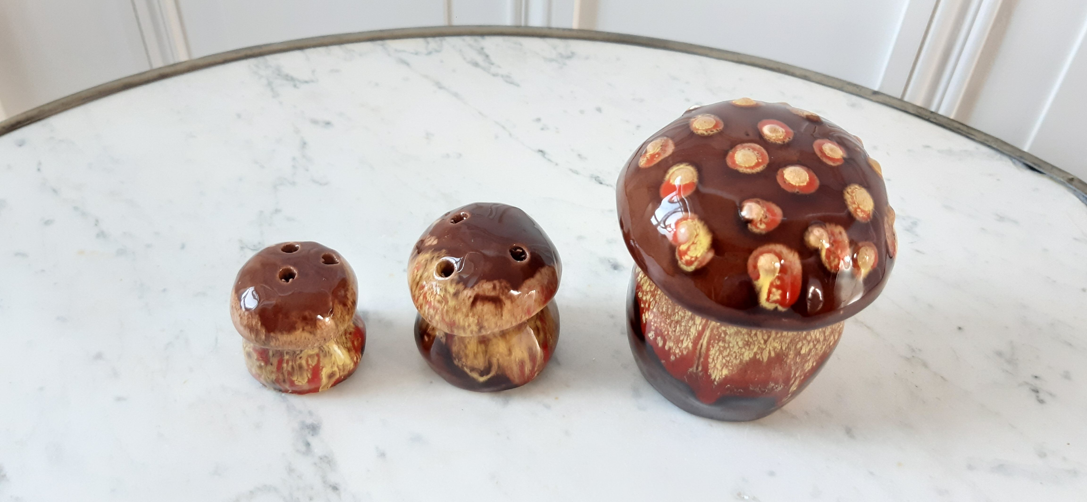 Ceramic salt/pepper trio in the 70s