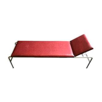 Industrial daybed in red leather, 1950