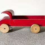 Red wooden flatbed truck, vintage toy
