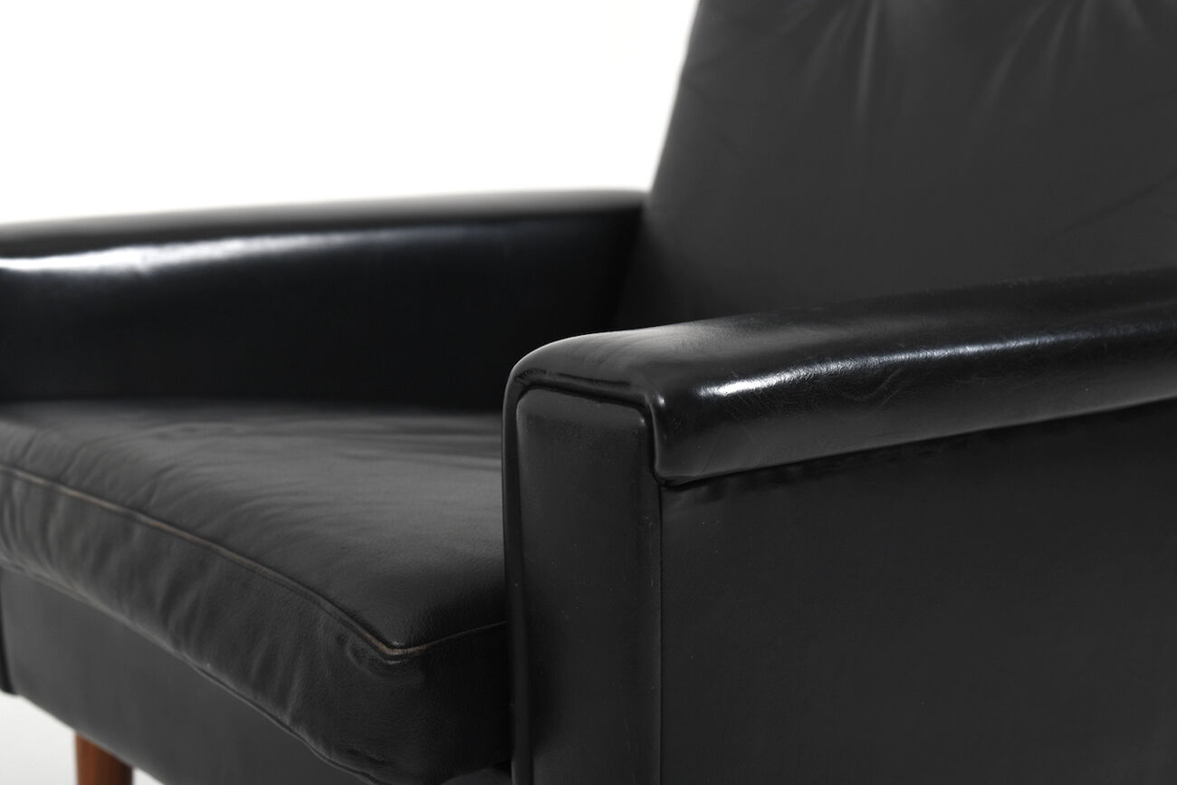 Mid Century Danish black Leather Sofa Set