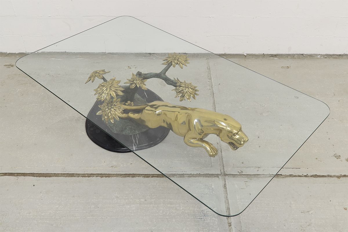 Panther table in bronze, brass and marble 1970