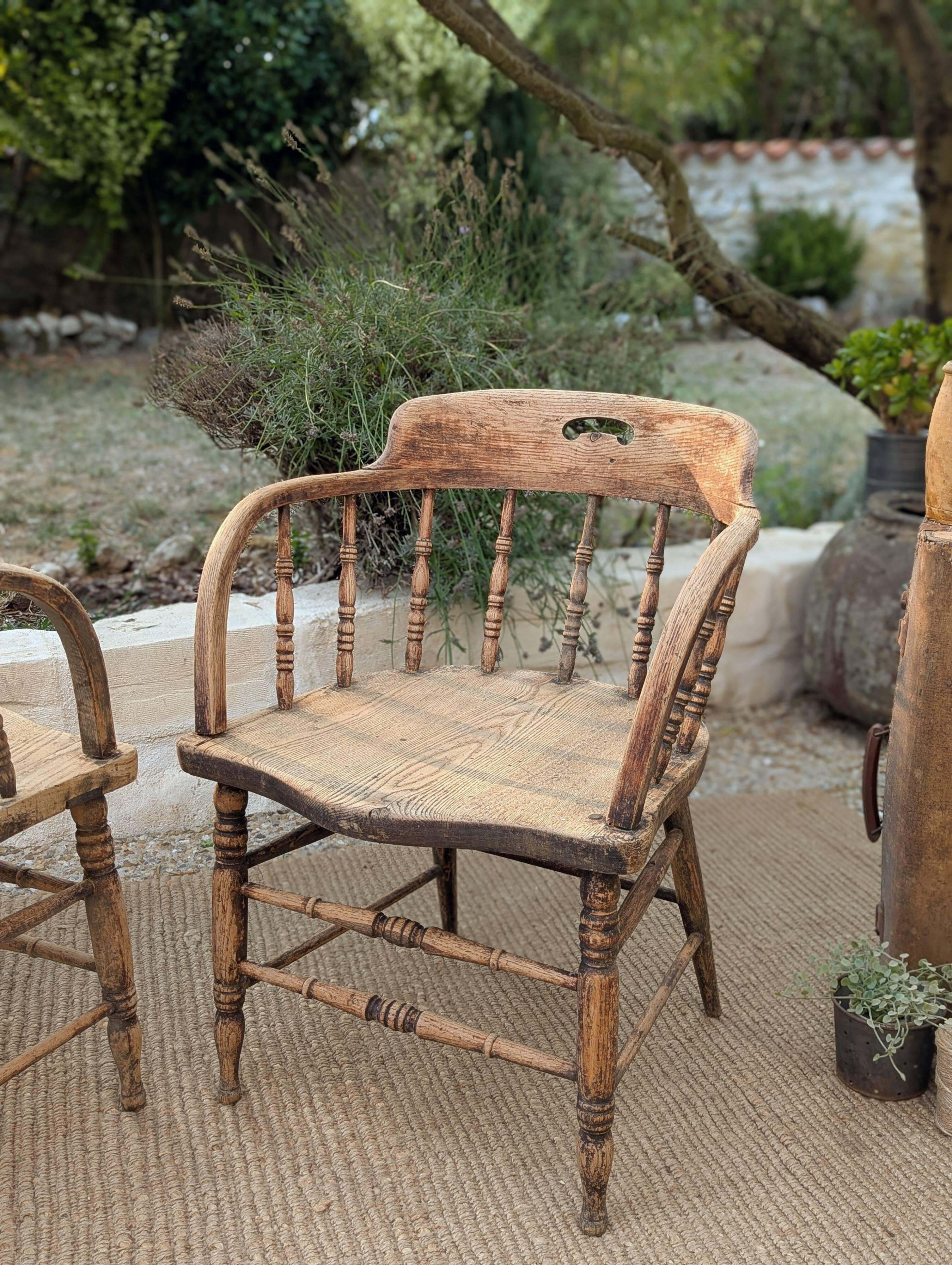 Pair of English captain's armchairs