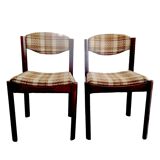 Pair of 70's wooden and tweed chairs