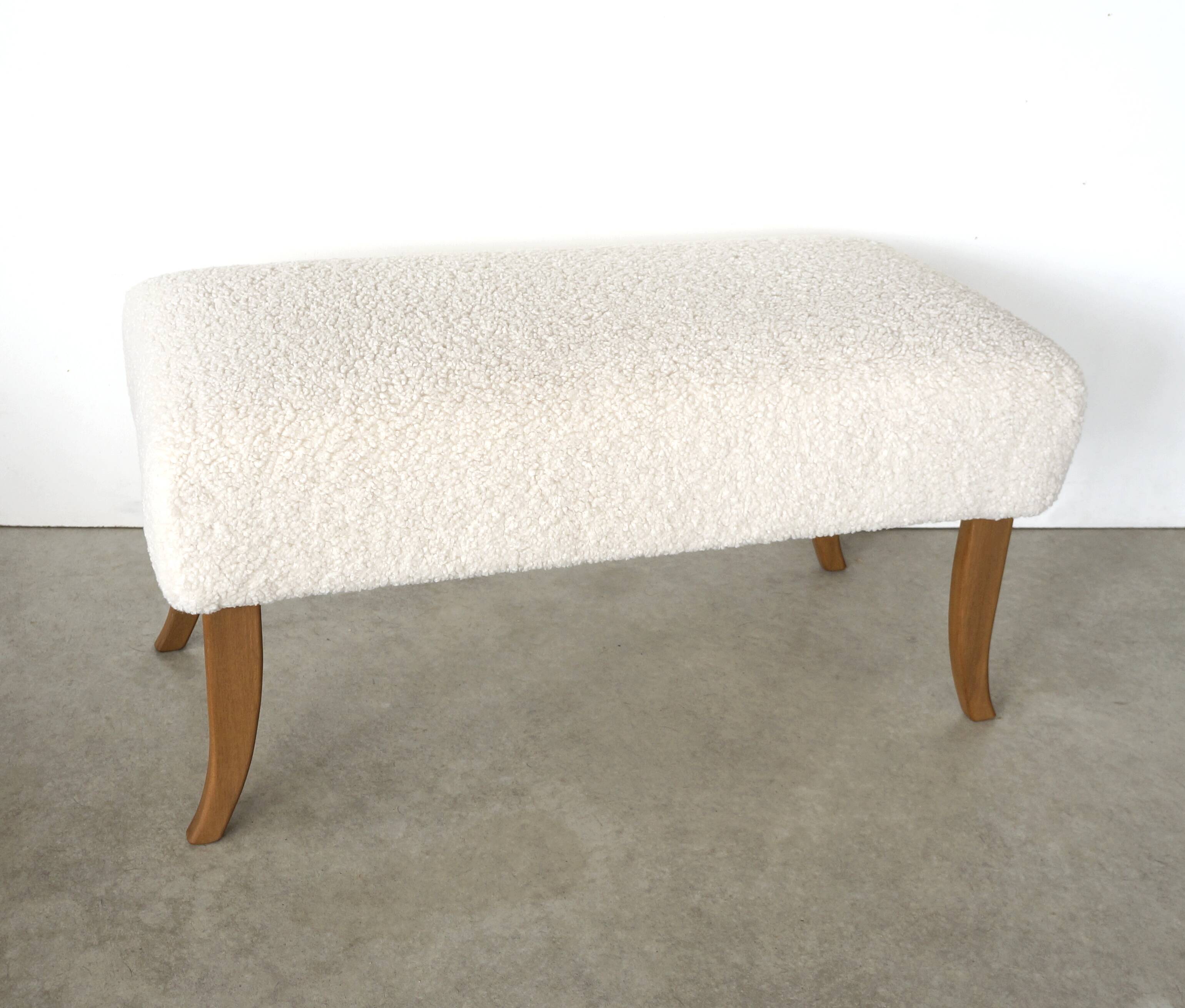 Artisanal Bench in Boucle and Walnut Contemporary Italian Design