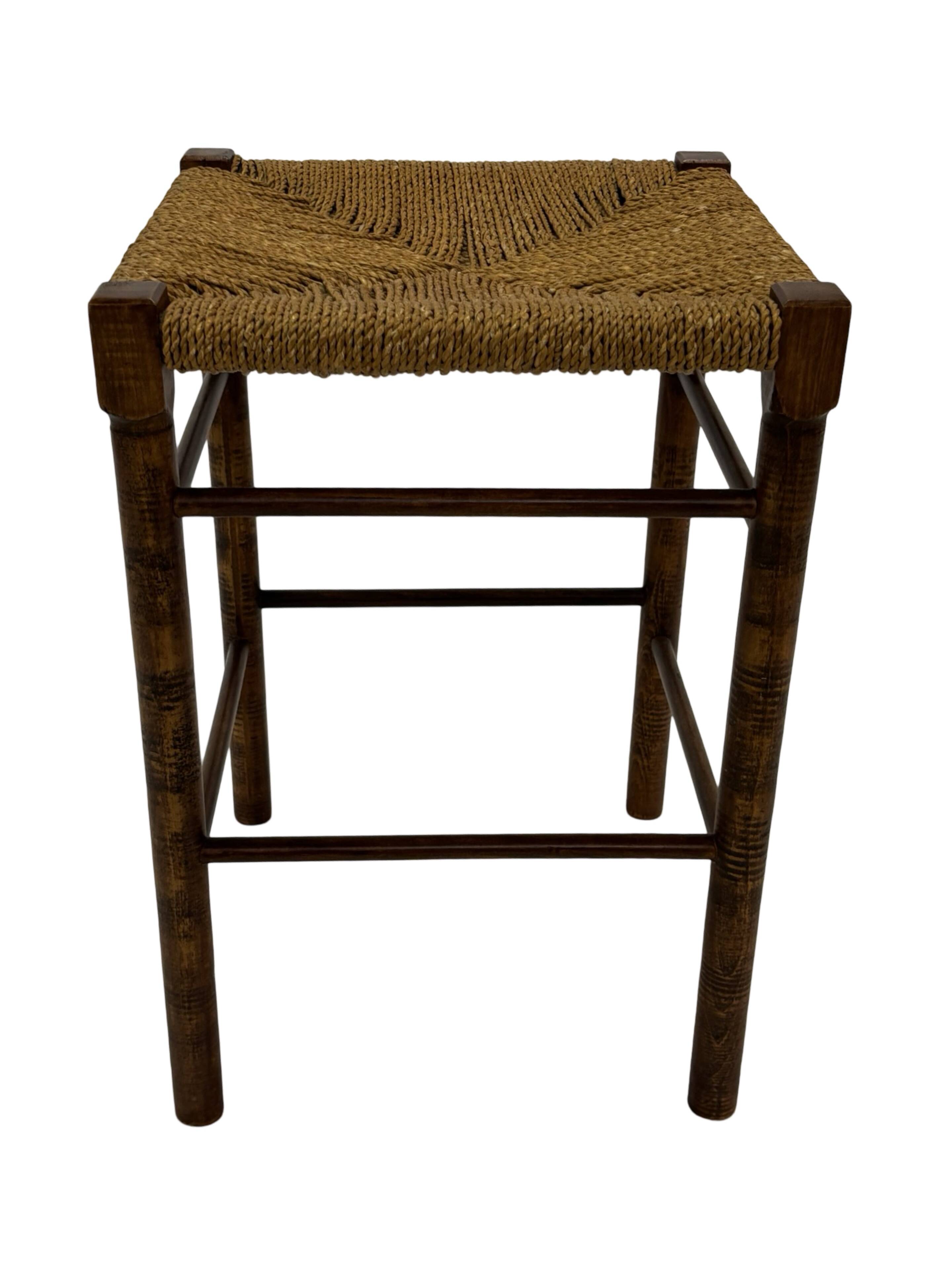 Vintage Wooden Stool With Rope Seat 60s Minimalist